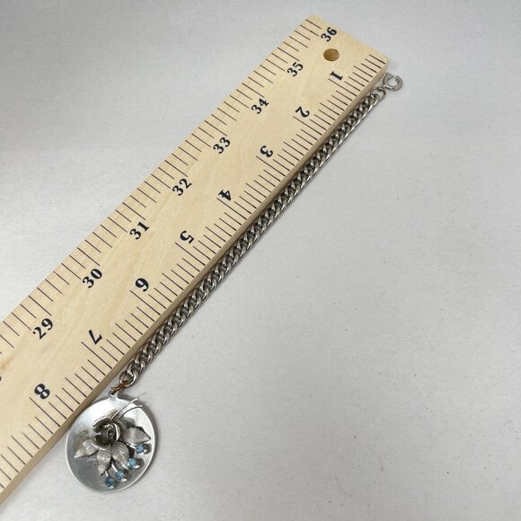 Vintage Karu Arke Floral Bracelet & Earrings Set Silver Tone Blue Rhinestones - Picture 10 of 12